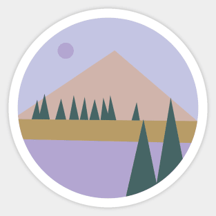 Cute Mountain view illustration with trees Sticker